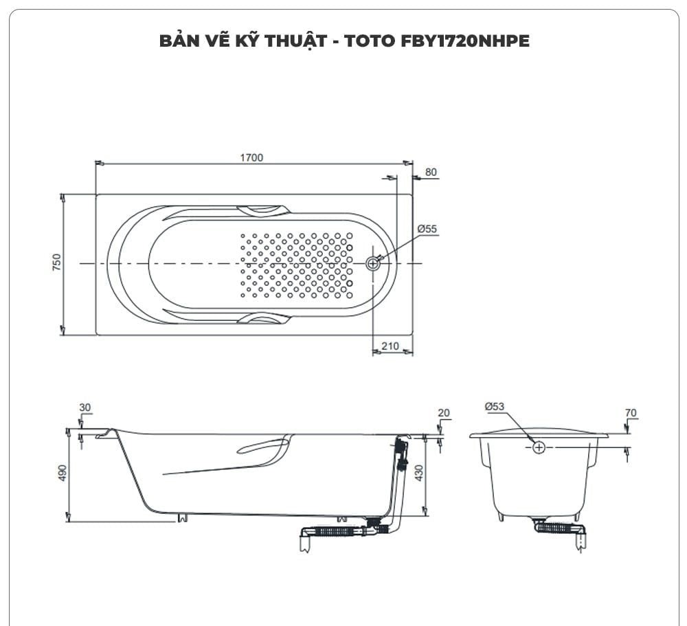Bồn tắm xây TOTO FBY1720NHPE (1.7M)