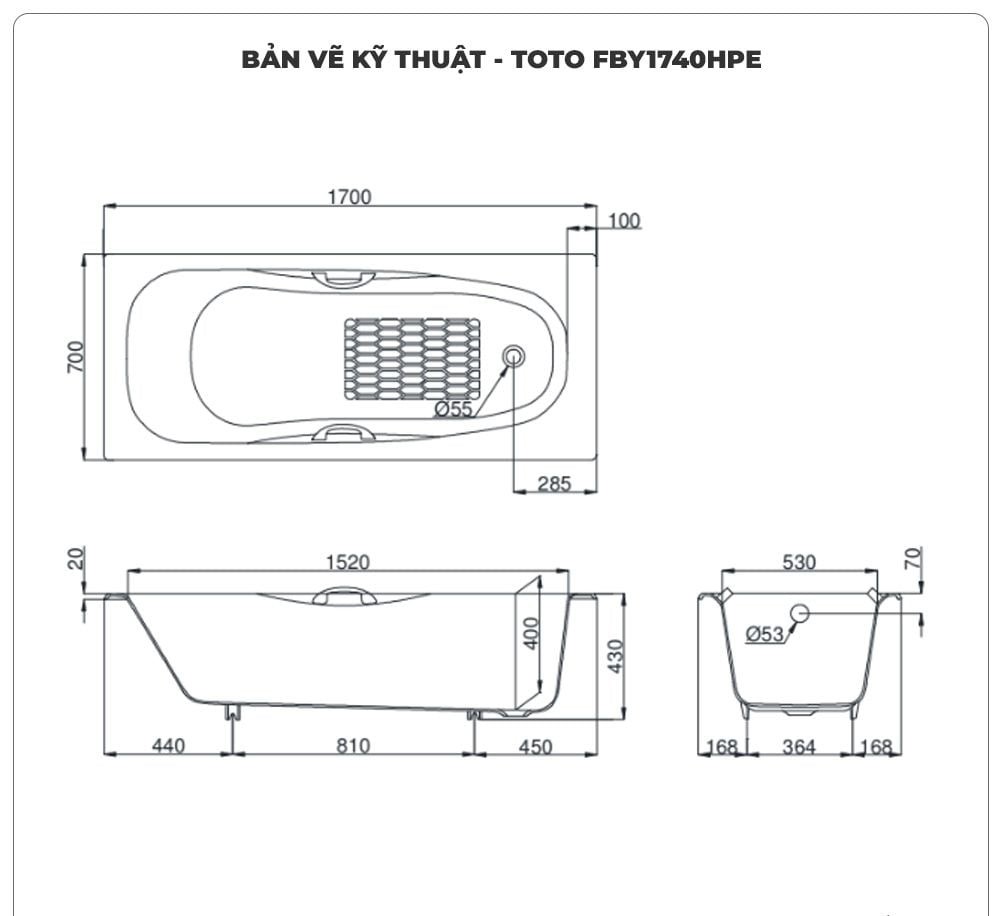 Bồn tắm xây TOTO FBY1740PE (1.7M)