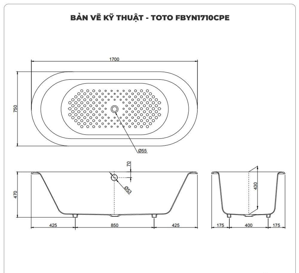 Bồn tắm xây TOTO FBYN1710CPE (1.7M)