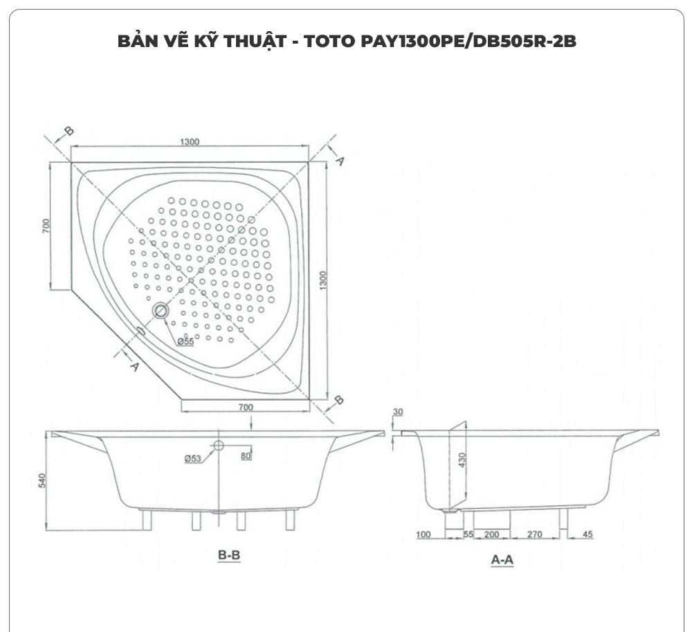 Bồn tắm góc TOTO PAY1300PE/DB505R-2B (1.3M)
