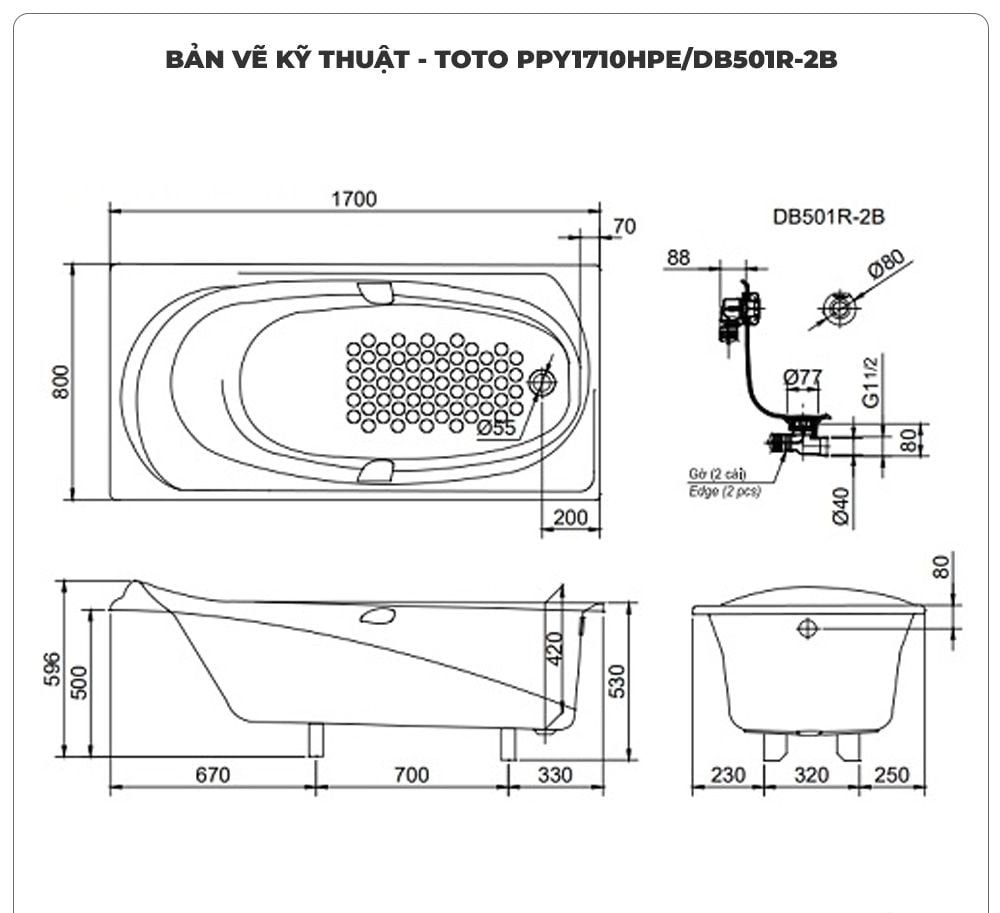 Bồn tắm xây TOTO FBY1740HPE (1.7M)