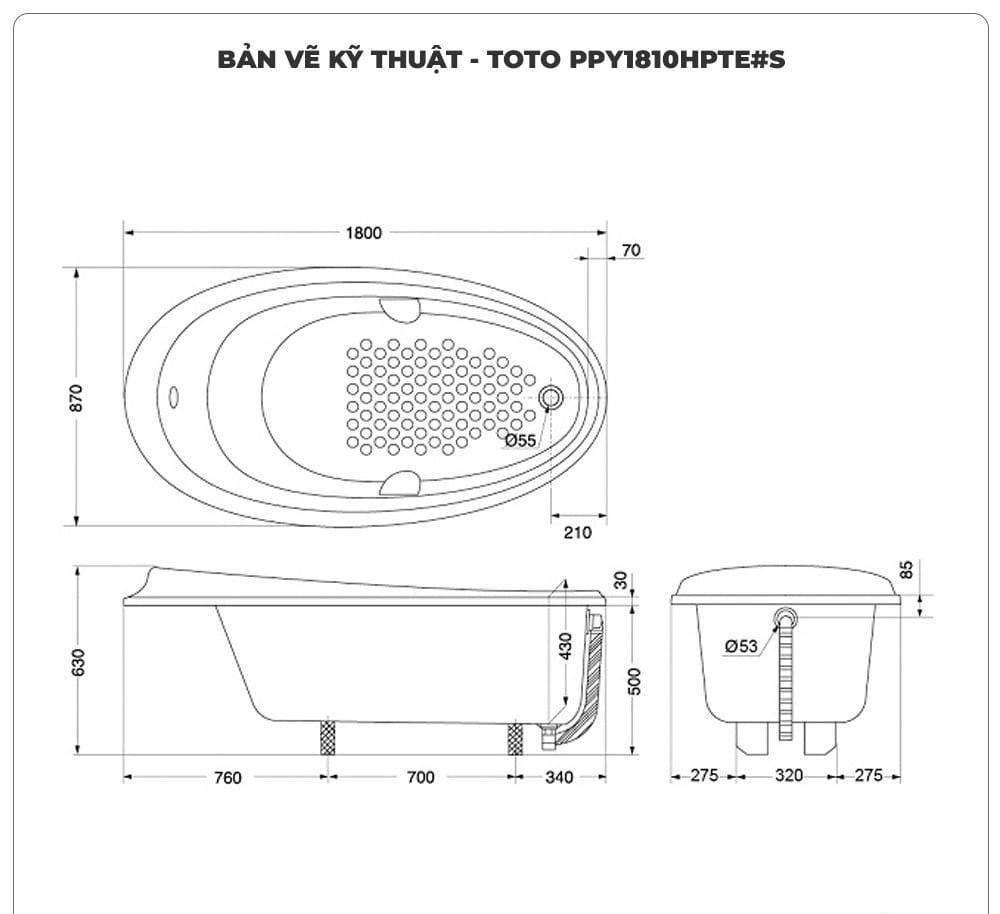 Bồn tắm xây ngọc trai TOTO PPY1810HPTE#S (1.8M)