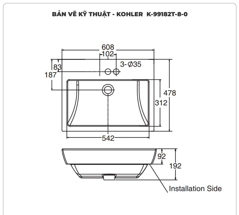 Lavabo đặt bàn KOHLER IVY KARAT K-99182T-8-0