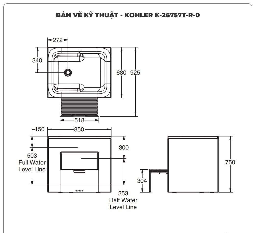 Bồn tắm KOHLER K-26757T-R-0