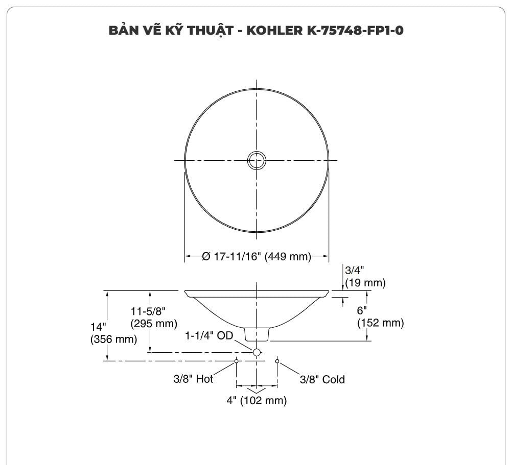 Lavabo đặt bàn KOHLER IVY KARAT K-75748-FP1-0