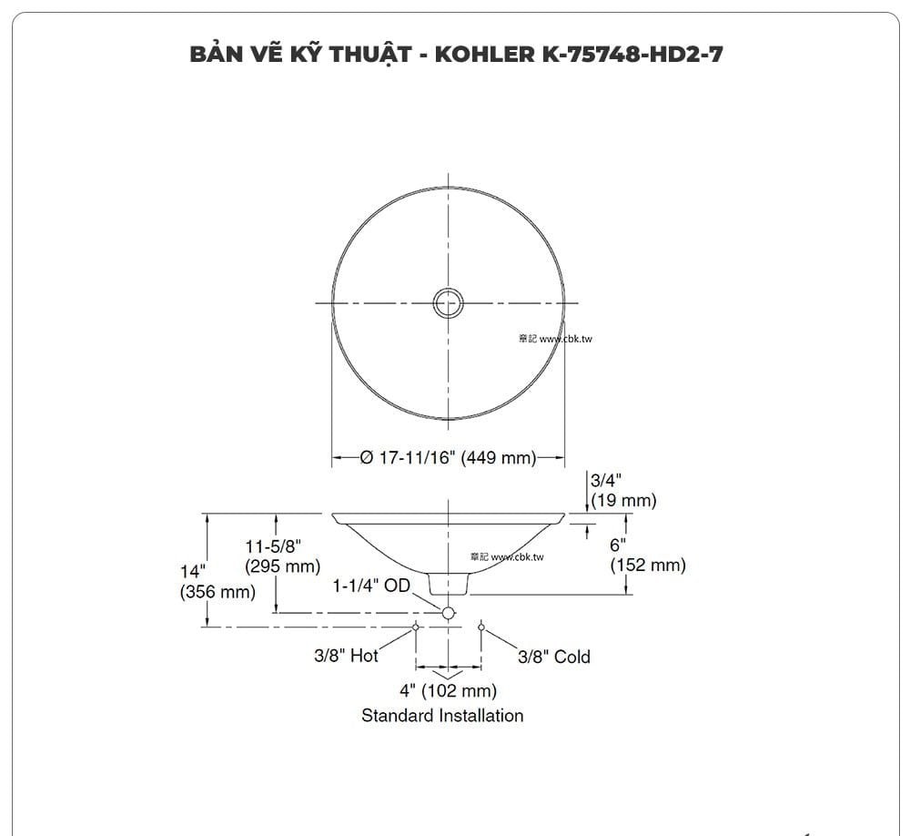 Lavabo đặt bàn KOHLER IVY KARAT K-75748-HD2-7