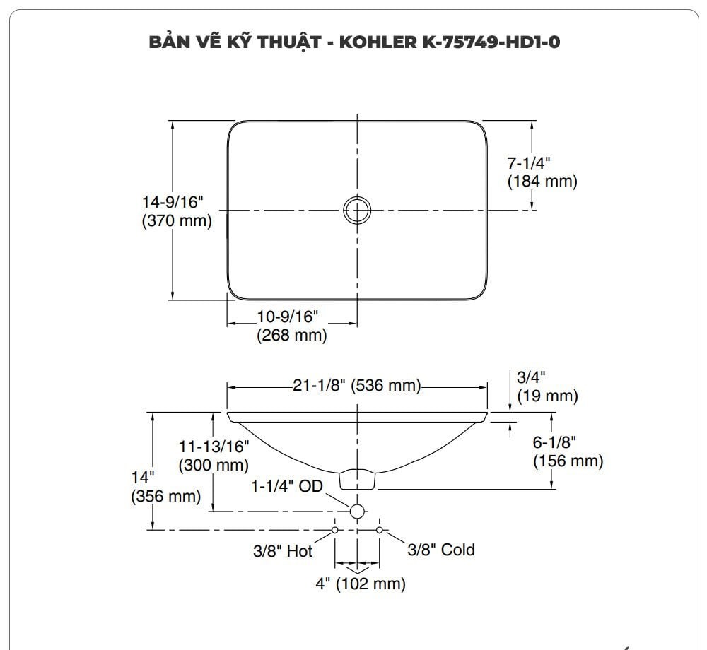 Lavabo đặt bàn KOHLER IVY KARAT K-75749-HD1-0