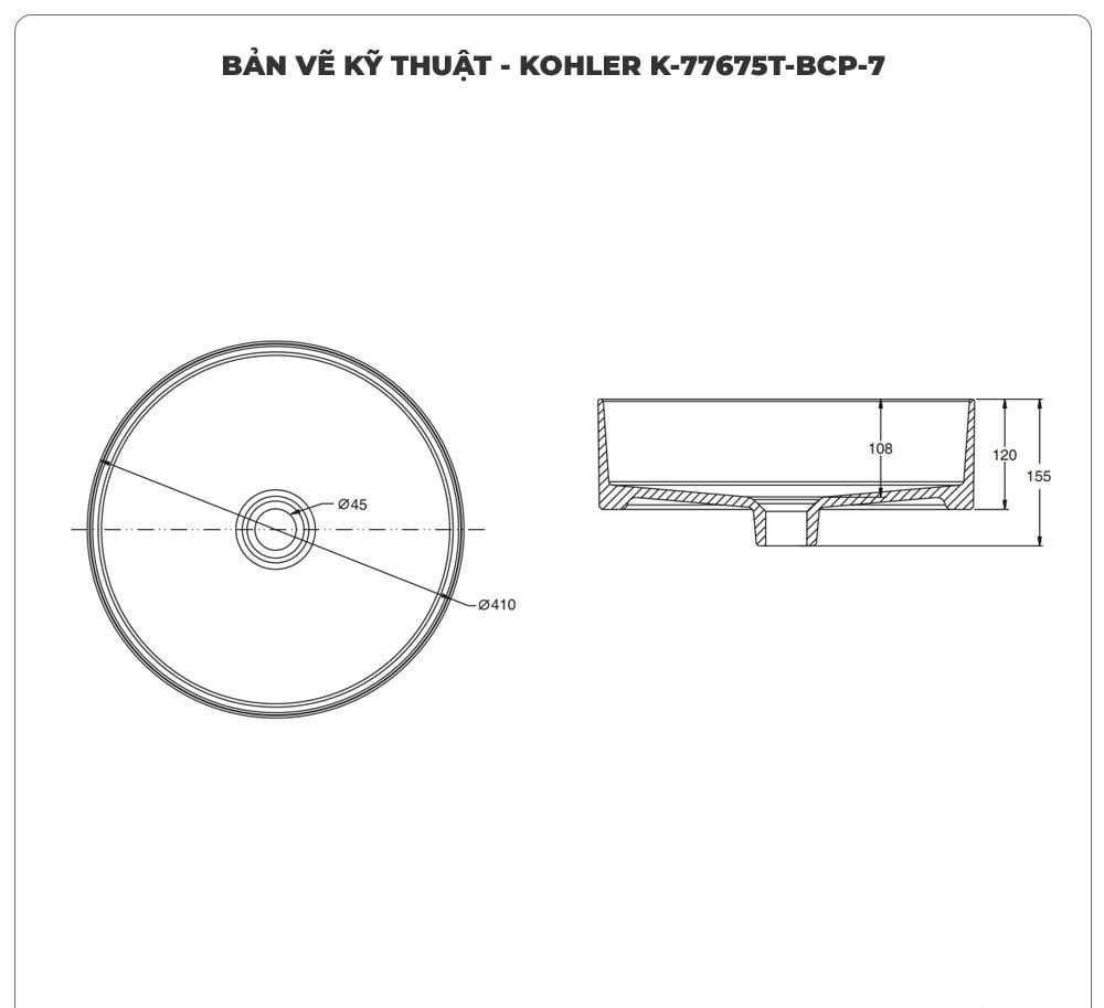 Lavabo đặt bàn KOHLER IVY KARAT K-77675T-BCP-7
