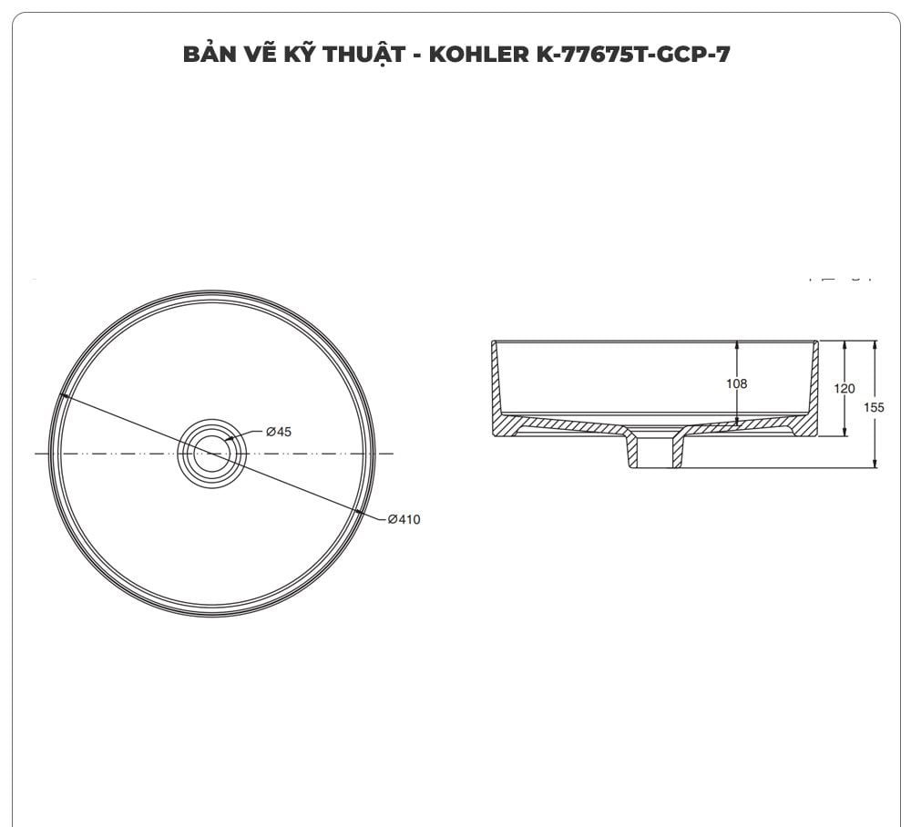 Lavabo đặt bàn KOHLER IVY KARAT K-77675T-GCP-7