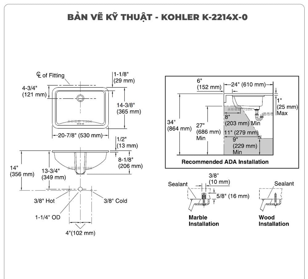 Lavabo âm bàn LADENA KOHLER K-2214X-0