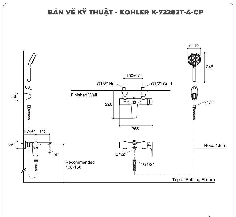 Sen tắm nóng lạnh KOHLER K-72282T-4-CP
