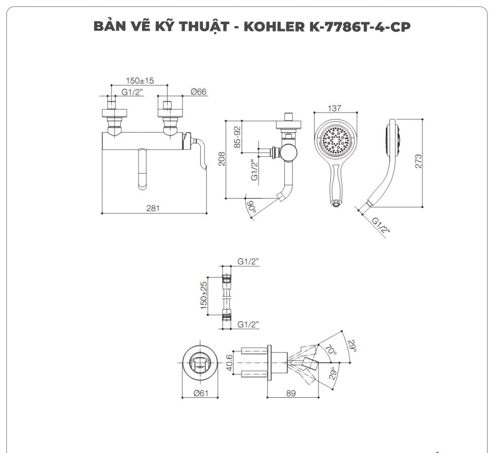 Sen tắm nóng lạnh KOHLER K-7786T-4-CP