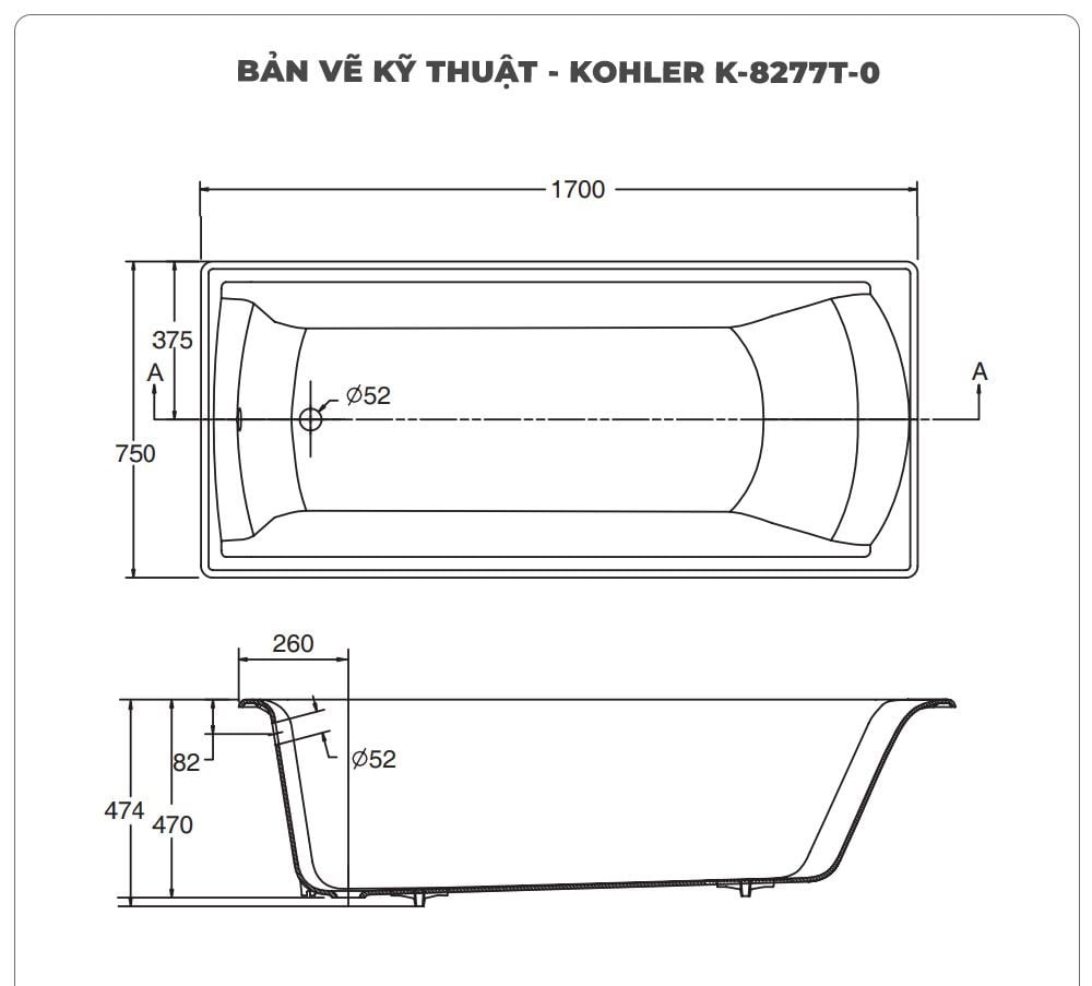 Bồn tắm đặt sàn KOHLER K-8277T-0