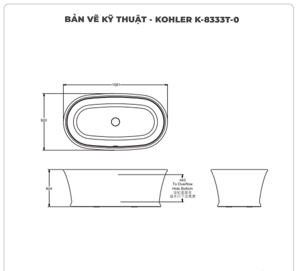 Bồn tắm đặt sàn KOHLER K-8333T-0 Lithocast