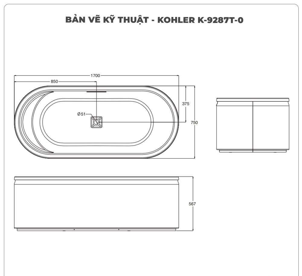 Bồn tắm đặt sàn KOHLER K-9287T-0