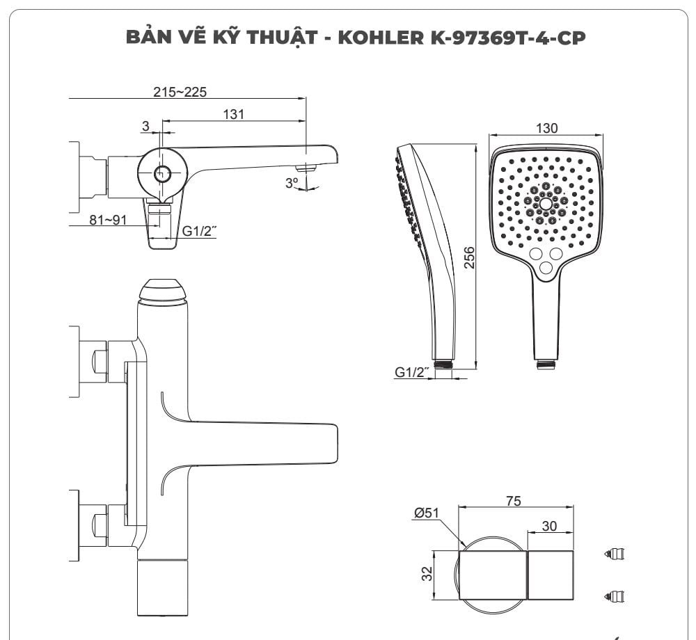 Sen tắm nóng lạnh KOHLER K-97369T-4-CP