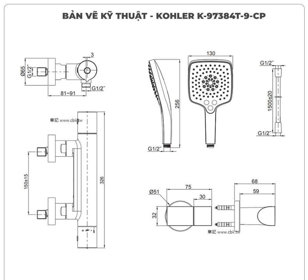 Sen tắm nhiệt độ KOHLER K-97384T-9-CP