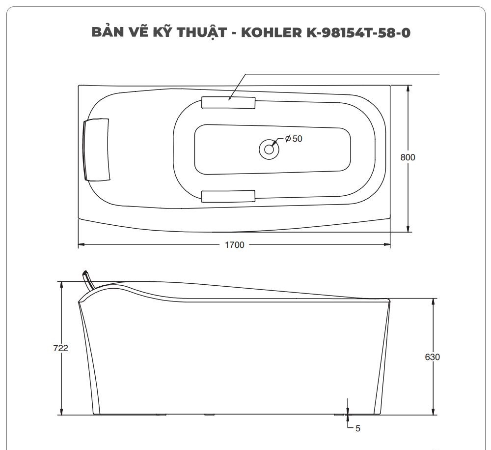 Bồn tắm đặt sàn KOHLER K-98154T-58-0 Acrylic