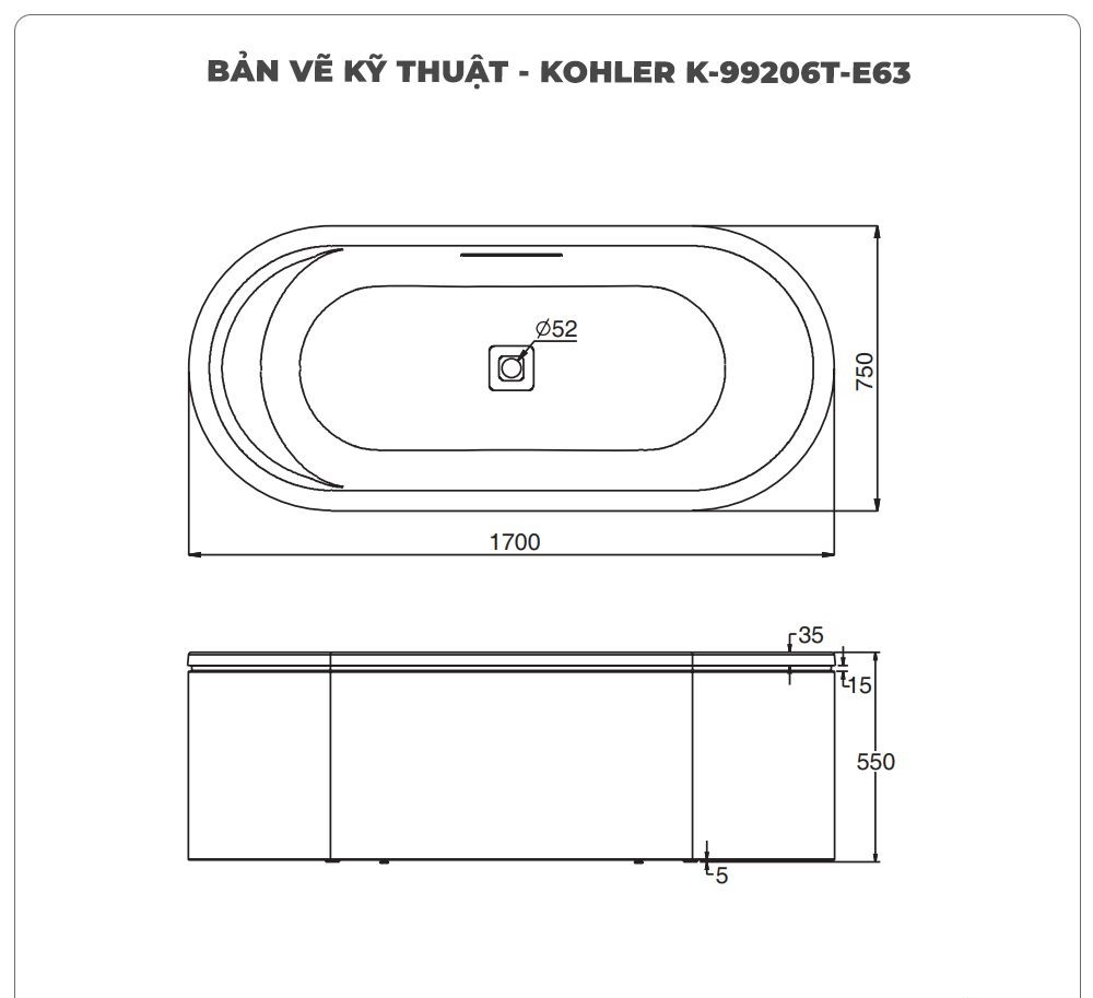 Bồn tắm đặt sàn KOHLER K-99206T-E63