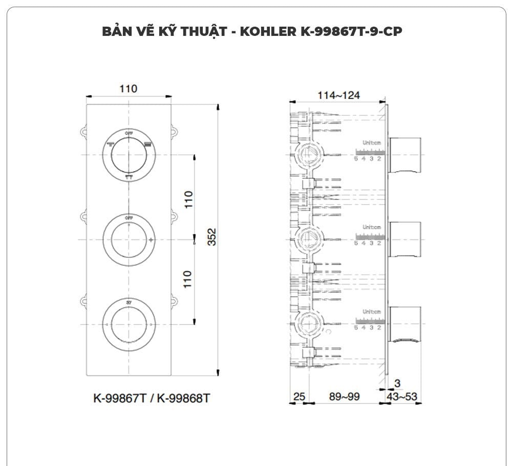 Mặt nạ cảm biến nhiệt KOHLER K-99867T-9-CP(4 chiều)