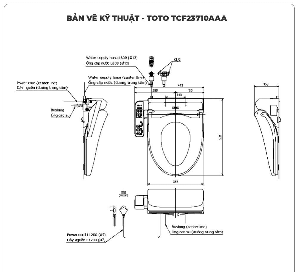 Nắp bồn cầu thông minh TOTO WASHLET TCF23710AAA (W18) C2