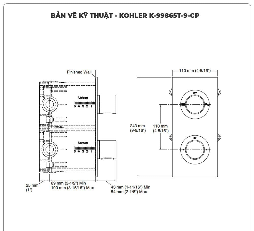 Van điều chỉnh nhiệt độ KOHLER K-99865T-9-CP