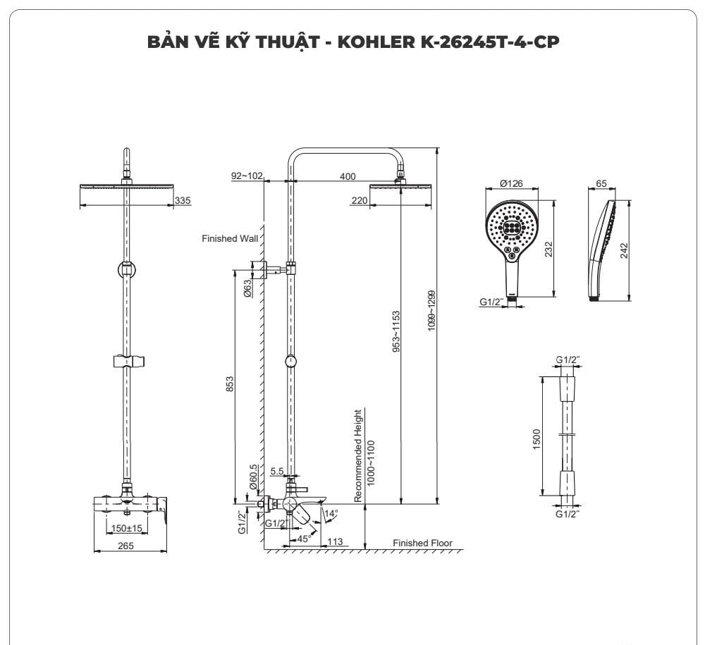 Sen cây nóng lạnh KOHLER K-26245T-4-CP