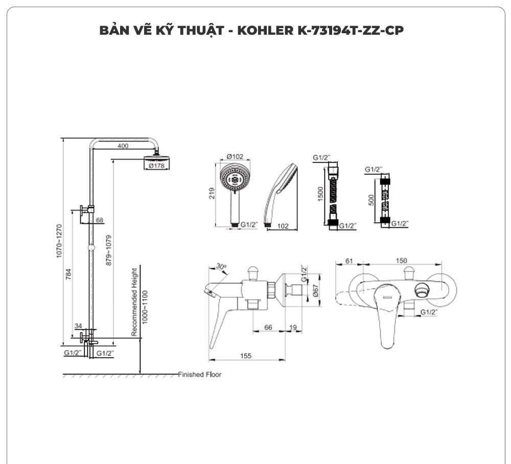 Sen cây nóng lạnh KOHLER K-73194T-ZZ-CP