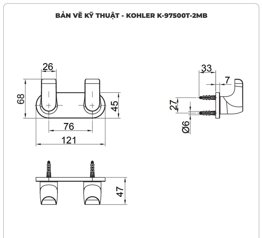 Móc treo khăn nhà tắm KOHLER K-97500T-2MB