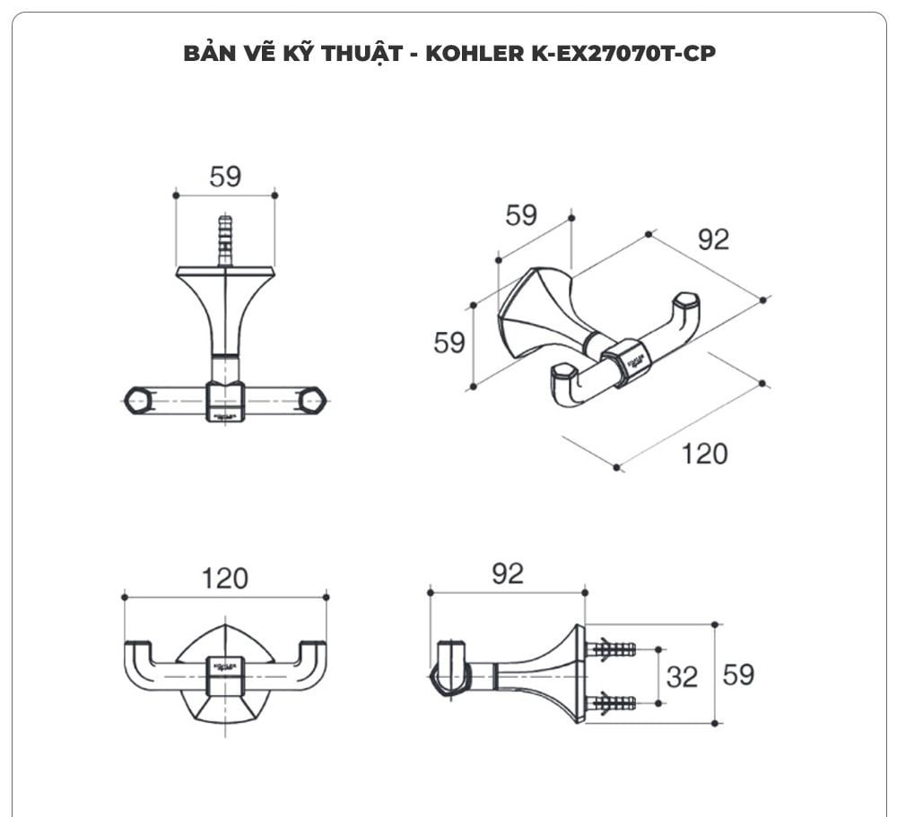 Móc treo khăn nhà tắm KOHLER K-EX27070T-CP