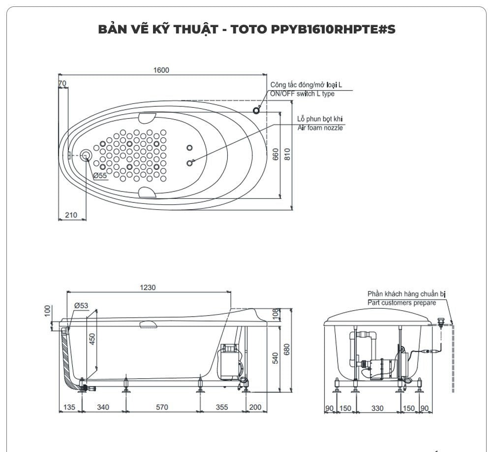 Bồn tắm massage TOTO PPYB1610RHPTE#S ngọc trai