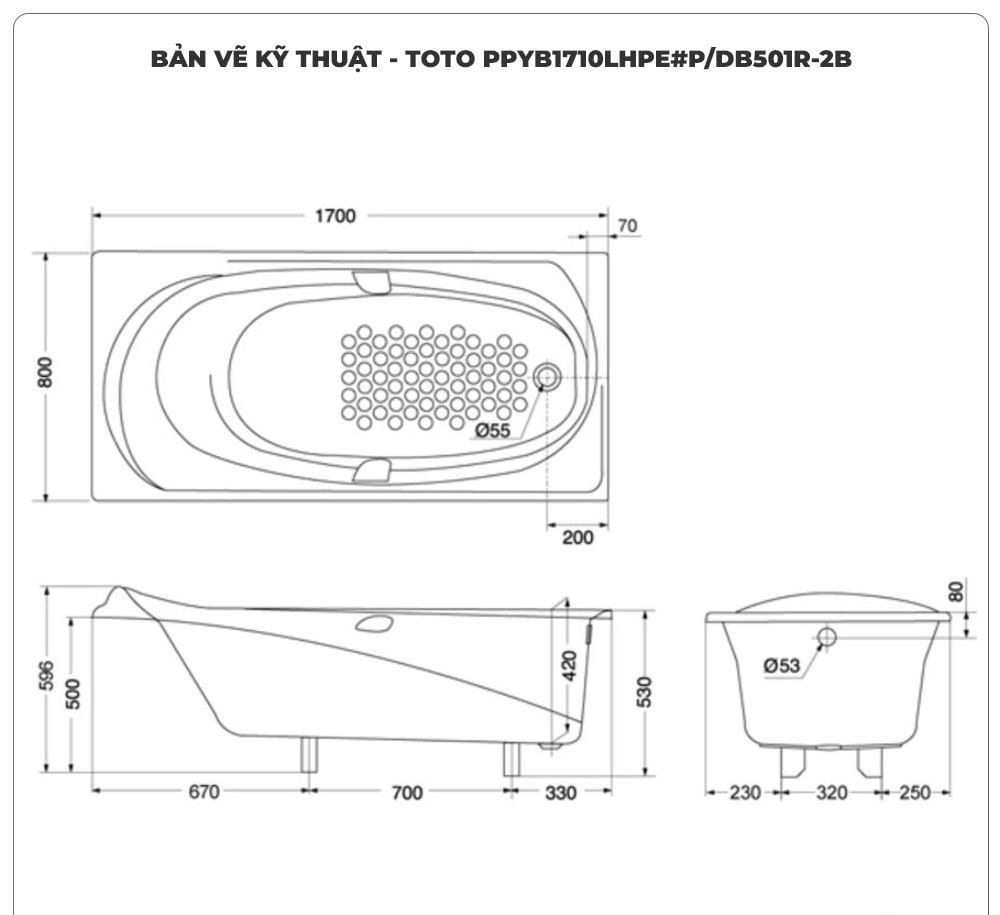 Bồn tắm massage TOTO PPYB1710LHPE#P/DB501R-2B ngọc trai