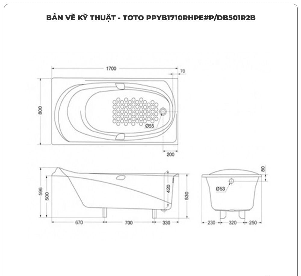 Bồn tắm massage TOTO PPYB1710RHPE#P/DB501R2B ngọc trai