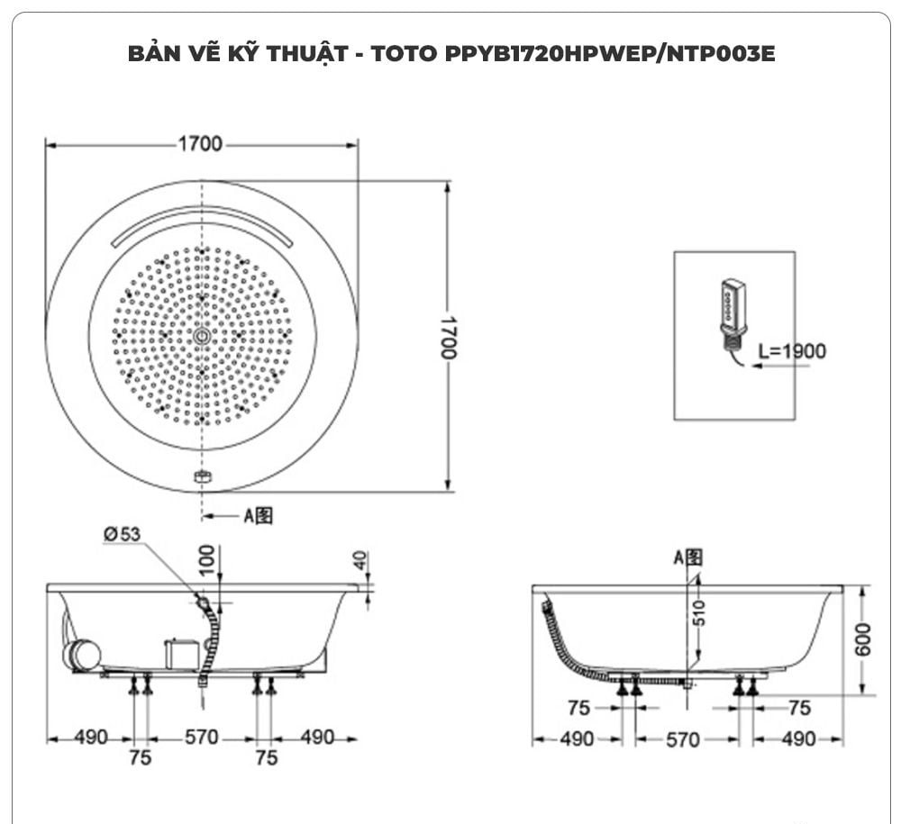 Bồn tắm masage TOTO PPYB1720HPTE ngọc trai