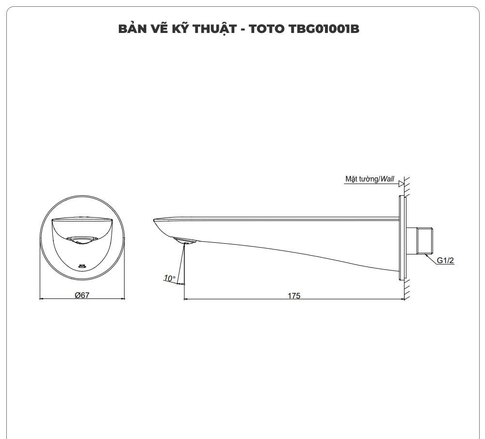 Vòi xả bồn TOTO TBG01001B âm tường