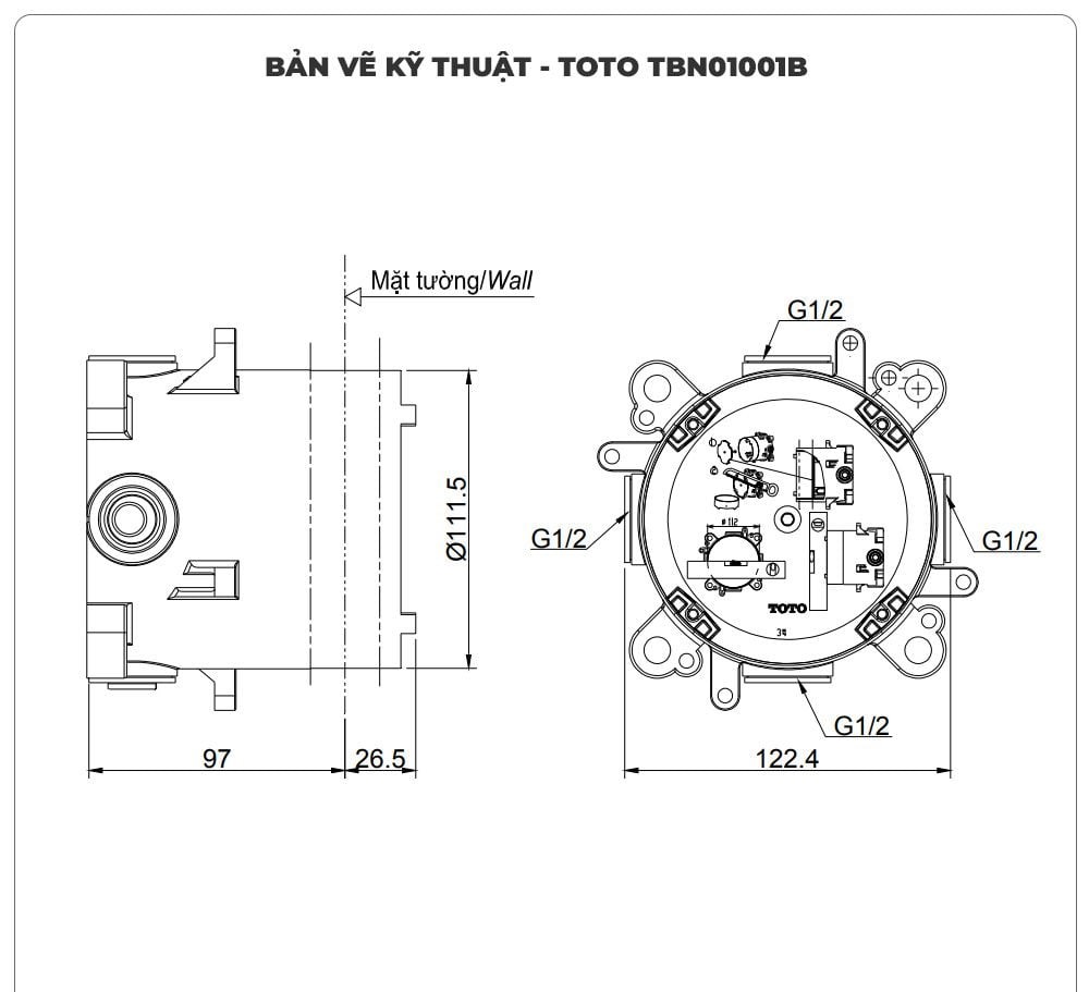 Phụ kiện âm tường cho van chuyển hướng TOTO TBN01001B