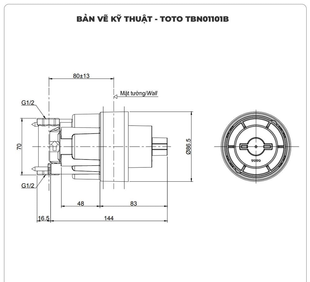 Phụ kiện âm tường cho van chuyển hướng TOTO TBN01101B