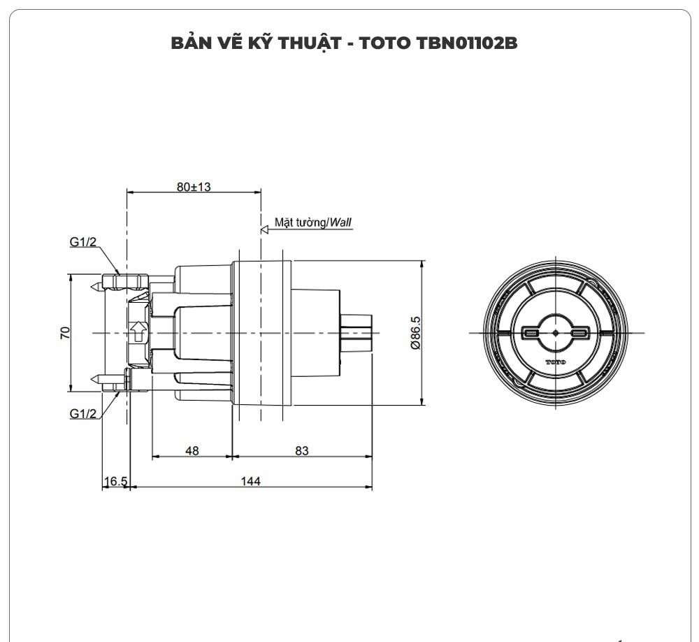 Phụ kiện âm tường cho van chuyển hướng TOTO TBN01102B