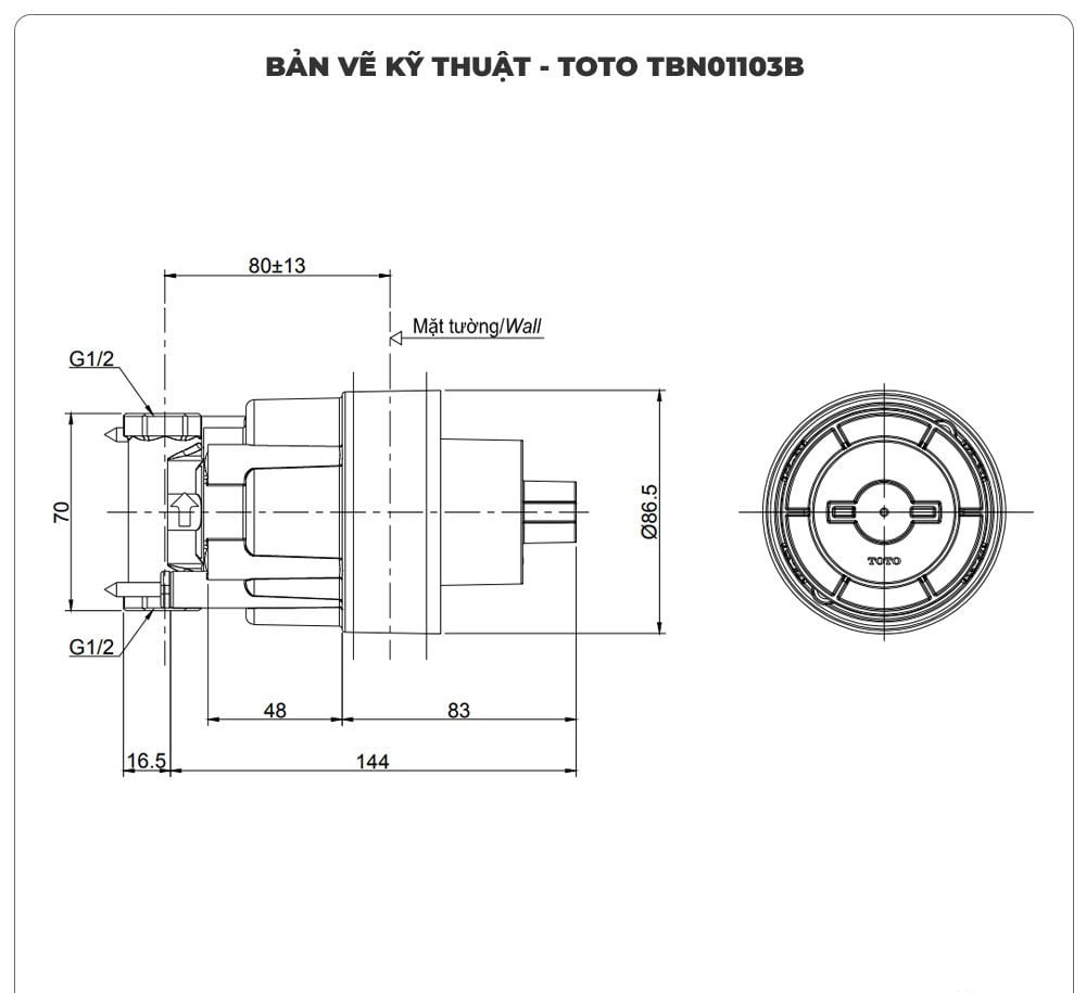 Phụ kiện âm tường cho van chuyển hướng TOTO TBN01103B