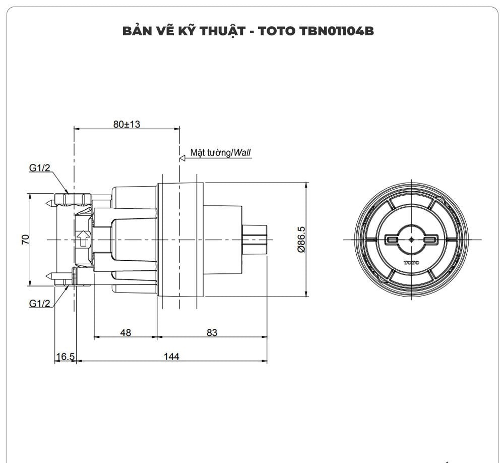 Phụ kiện âm tường cho van chuyển hướng TOTO TBN01104B