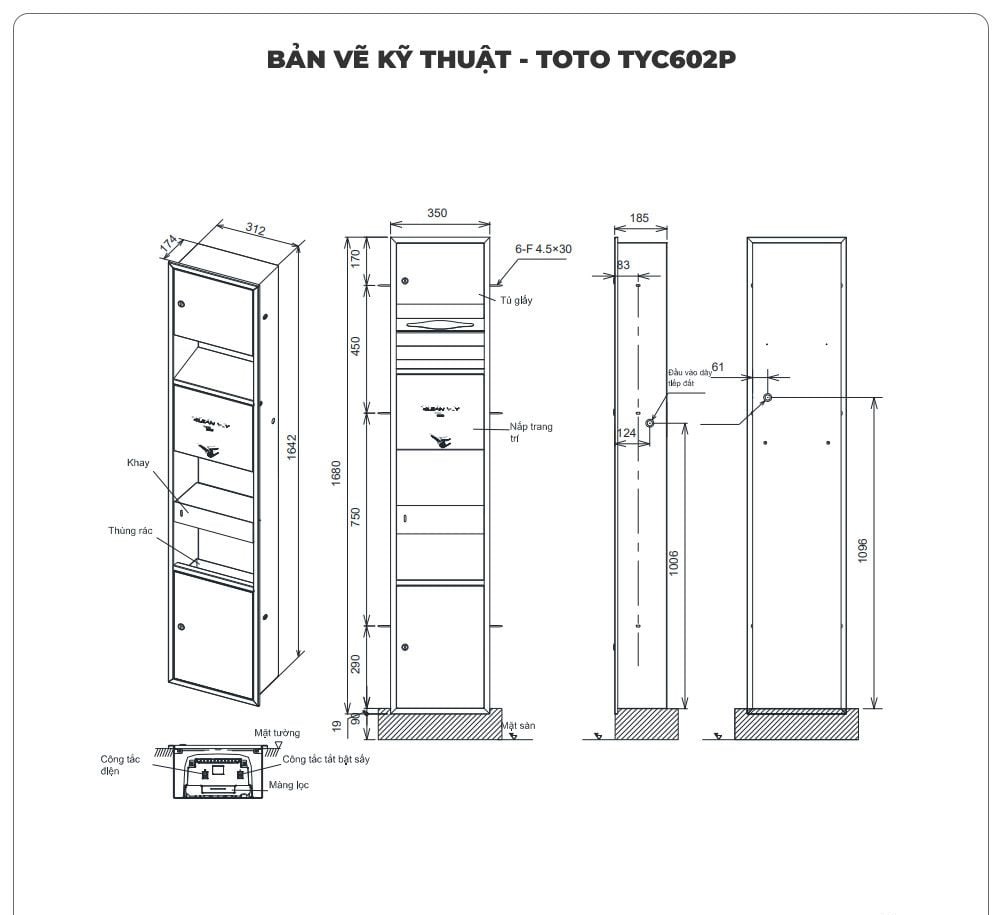 Máy sấy tay tự động TOTO TYC602P âm tường
