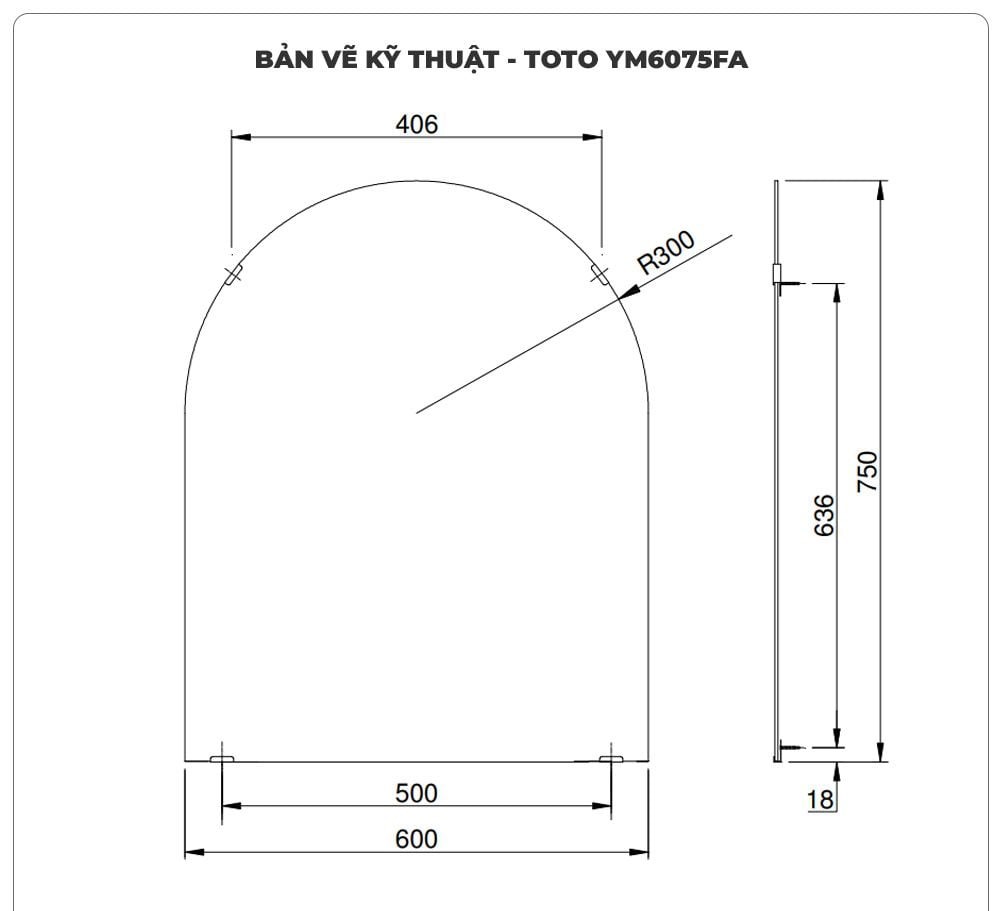 Gương phòng tắm TOTO tráng bạc YM6075FA