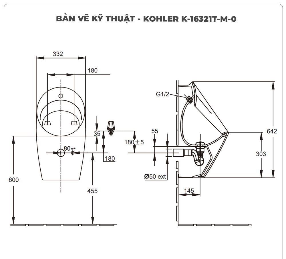 Bồn tiểu nam cảm ứng KOHLER K-16321T-M-0