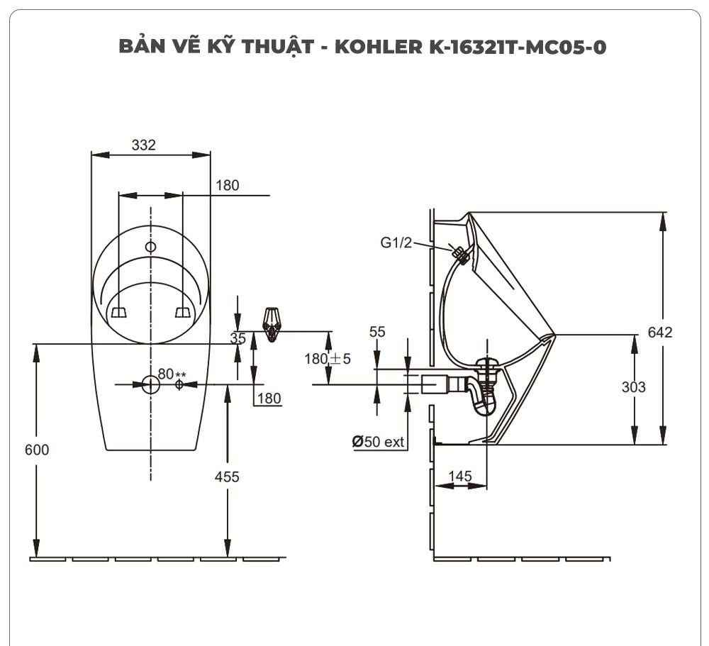 Bồn tiểu nam cảm ứng KOHLER K-16321T-MC05-0