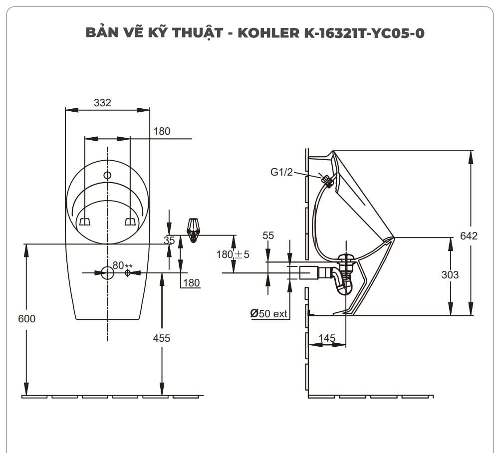 Bồn tiểu nam cảm ứng KOHLER K-16321T-YC05-0