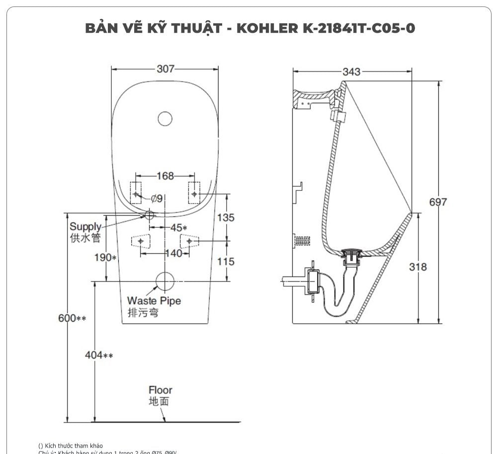 Bồn tiểu nam cảm ứng KOHLER K-21841T-C05-0