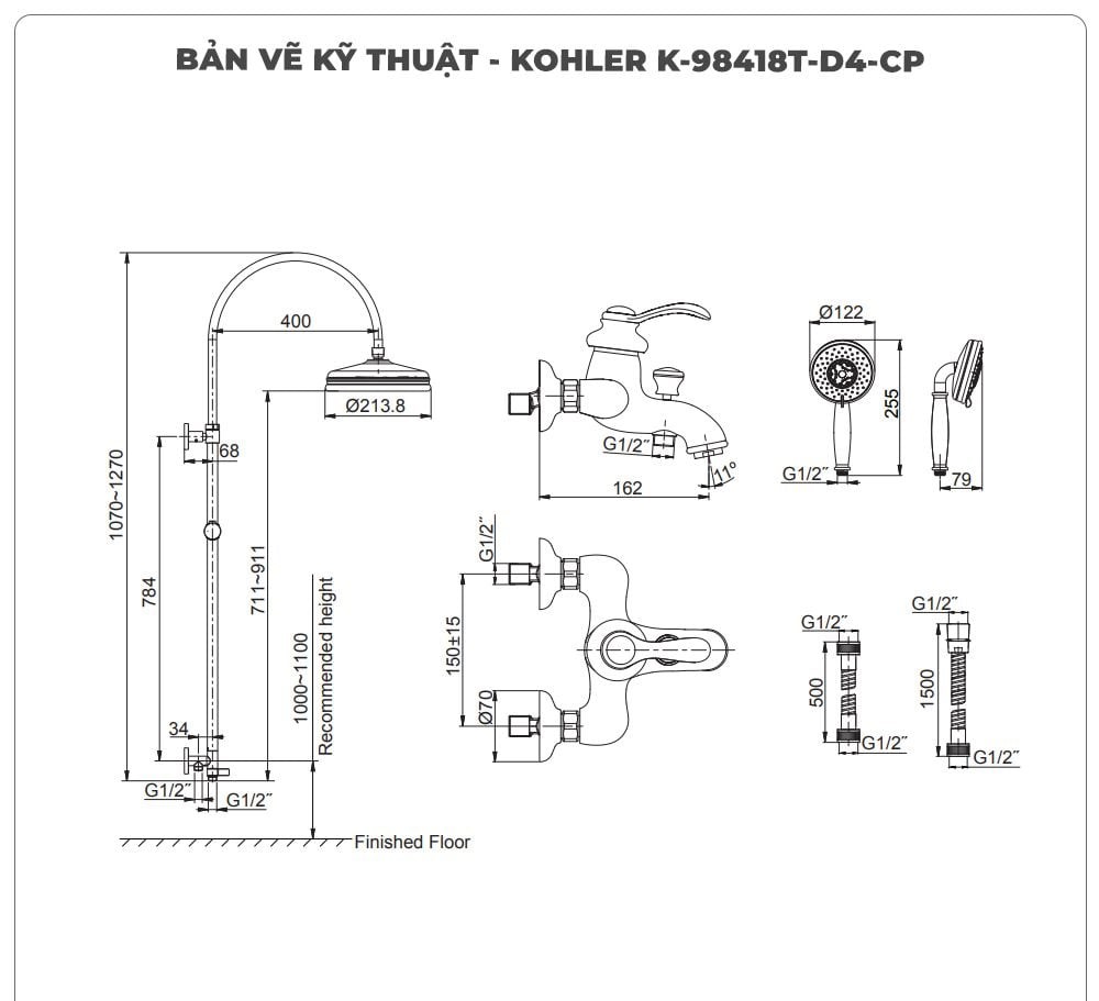 Sen cây nhiệt độ KOHLER K-98418T-D4-CP