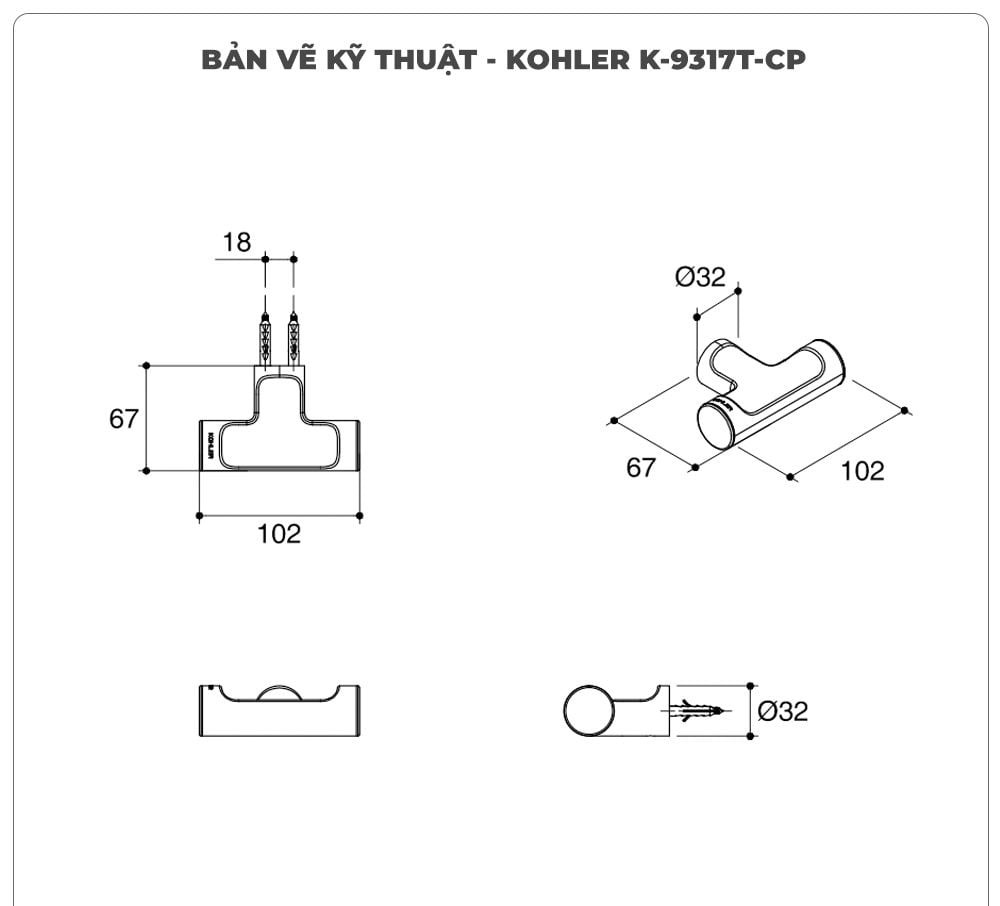 Móc treo khăn nhà tắm KOHLER K-9317T-CP JULY
