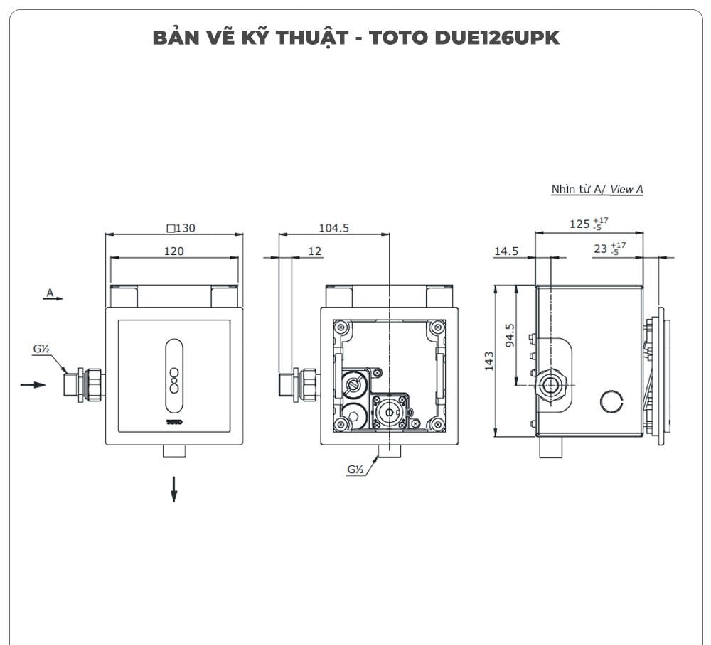 Van xả cảm ứng tiểu nam TOTO DUE126UPKA (Dùng pin)