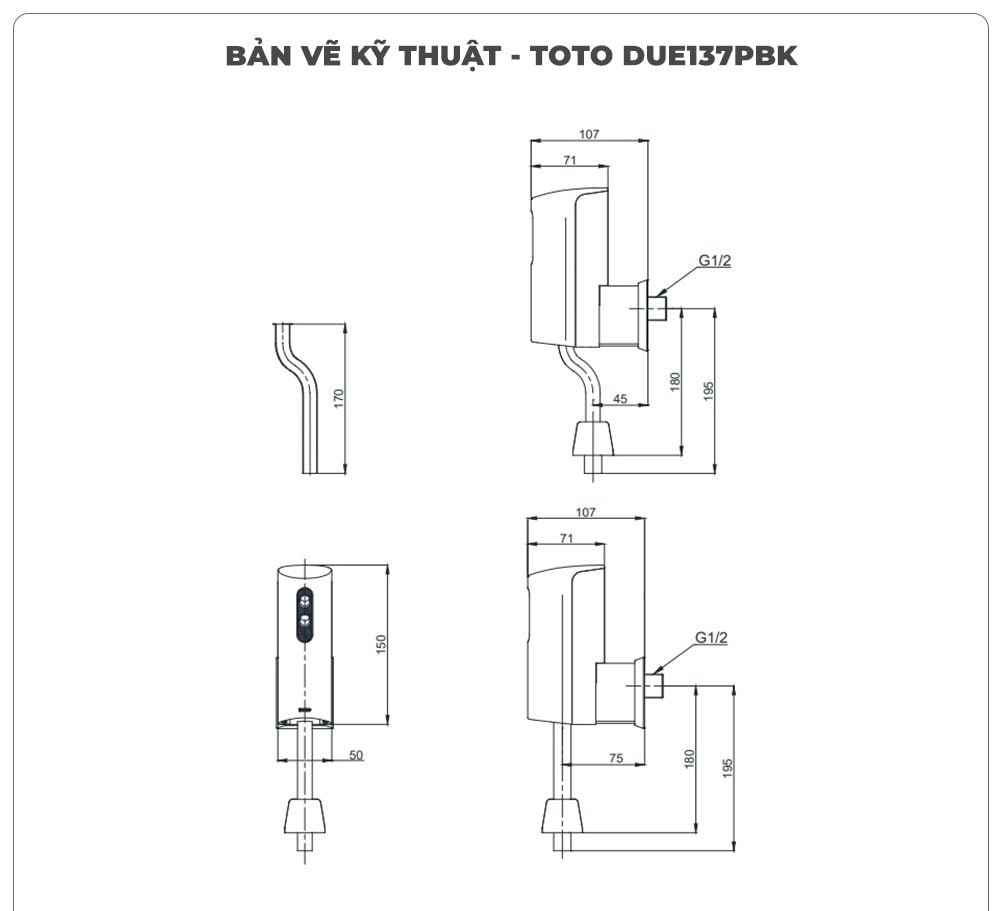 Van xả cảm ứng tiểu nam TOTO DUE137PBK dương tường (Pin)